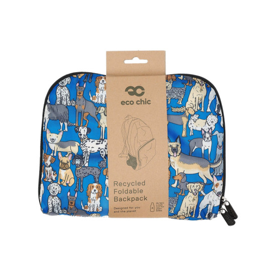 Eco Chic Lightweight Foldable Backpack Stacking Dogs - BLUE