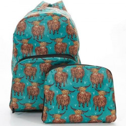 Eco-Chic highland cow foldaway large backpack  -TEAL 